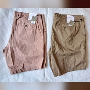 2 Goodfellow & Co Coral and Khaki Flat Front Shorts. SizeW42, 9.0" Inseam.
